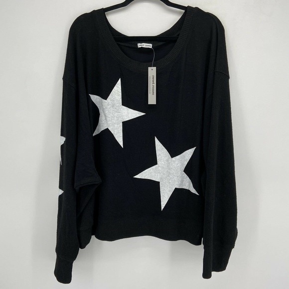 Sweet Romeo Sweaters - Sweet Romeo Black White Fuzzy Jumbo Star Sweater